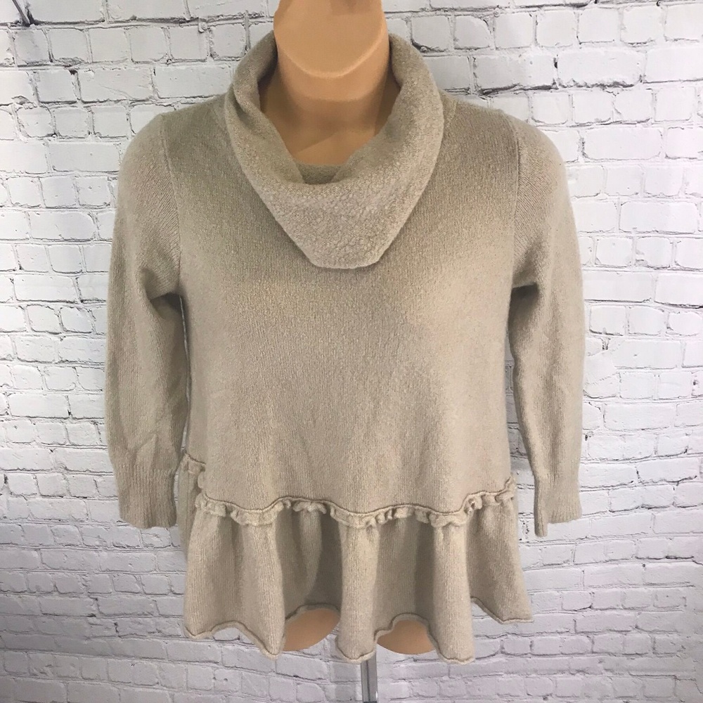 Umgee Turtle Neck Ruffle Hem Tan Sweater Sz S